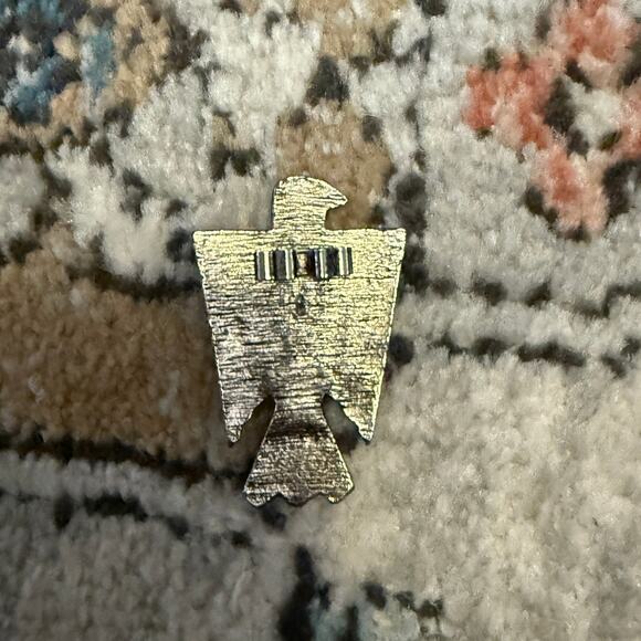 Vintage Native American Style‎ Thunderbird Brooch Pin Faux Turquoise Stone 1.75” - Picture 3 of 4